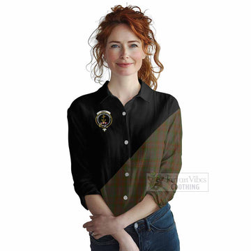 Gray Tartan Women's Casual Shirt with Family Crest and Military Logo Style