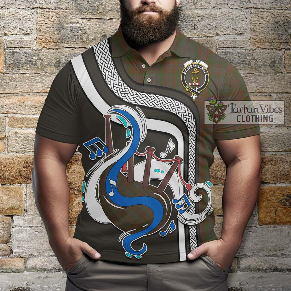 Tartan Vibes Clothing Gray Tartan Polo Shirt with Epic Bagpipe Style