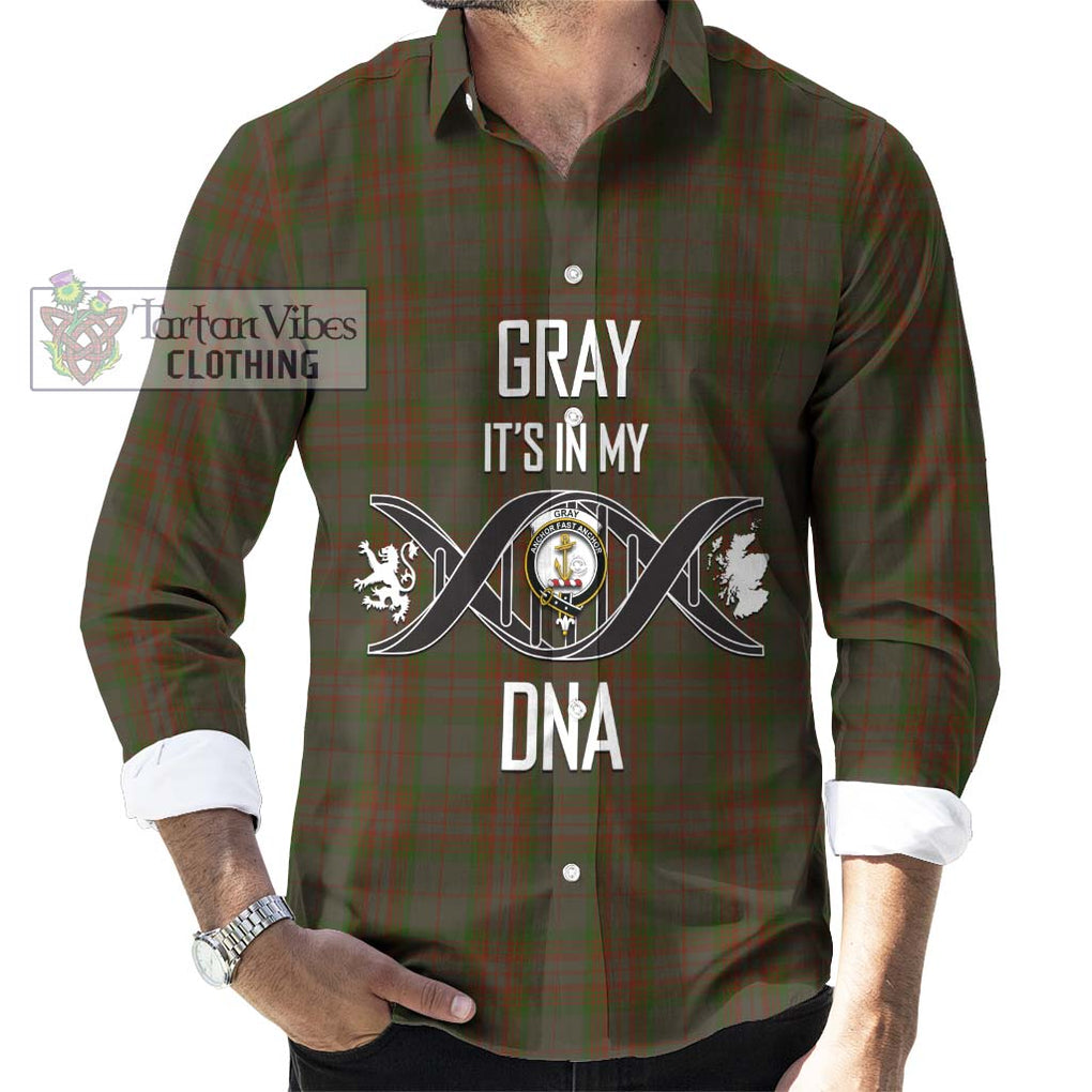 Gray Tartan Long Sleeve Button Shirt with Family Crest DNA In Me Style Men's Shirt S - Tartanvibesclothing Shop