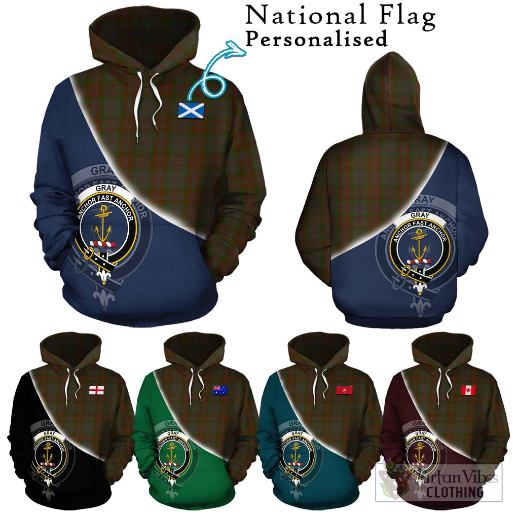 Gray Tartan Hoodie with Personalised National Flag and Family Crest Half Style Zip Hoodie - Tartanvibesclothing Shop