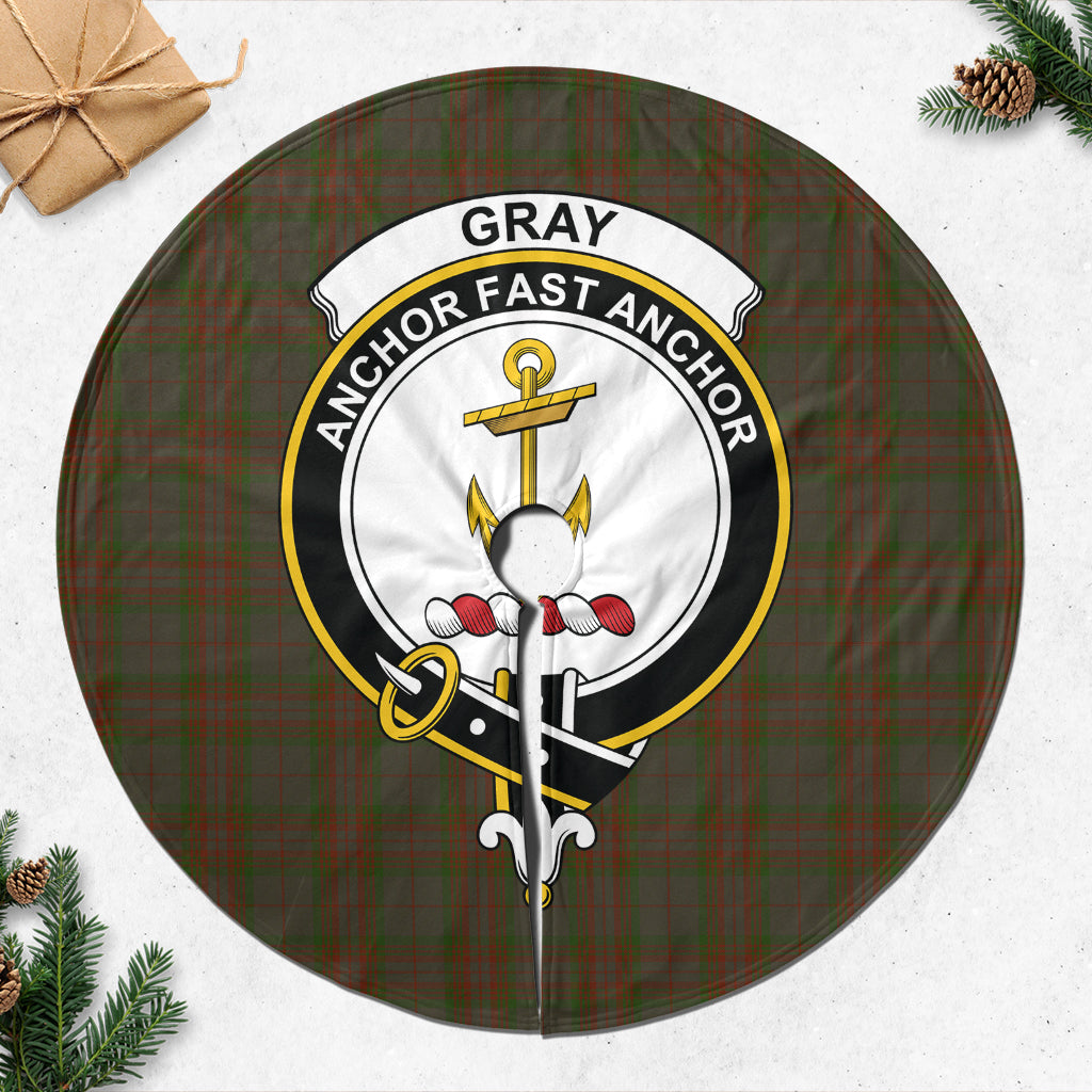 Gray Tartan Christmas Tree Skirt with Family Crest - Tartanvibesclothing