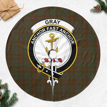 Gray Tartan Christmas Tree Skirt with Family Crest