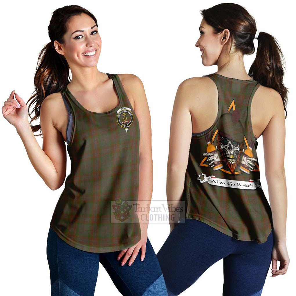 Tartan Vibes Clothing Gray Tartan Women's Racerback Tanks with Family Crest and Bearded Skull Holding Bottles of Whiskey