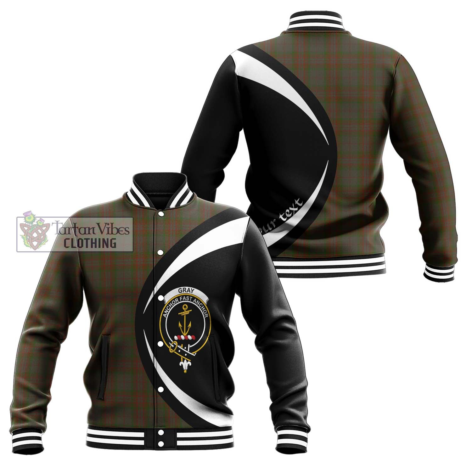 Gray Tartan Baseball Jacket with Family Crest Circle Style Unisex - Tartan Vibes Clothing