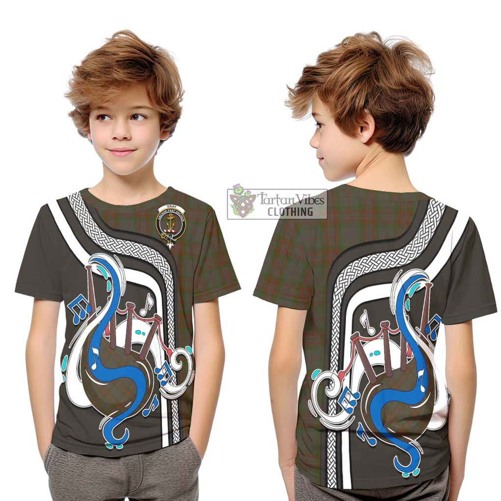 Tartan Vibes Clothing Gray Tartan Kid T-Shirt with Epic Bagpipe Style