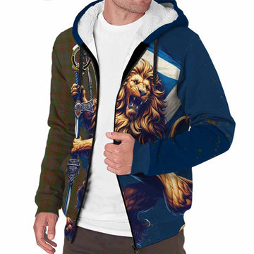 Gray Tartan Family Crest Sherpa Hoodie with Scottish Majestic Lion