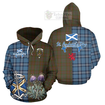 Gray Tartan Hoodie Happy St. Andrew's Day Half Tartan Style