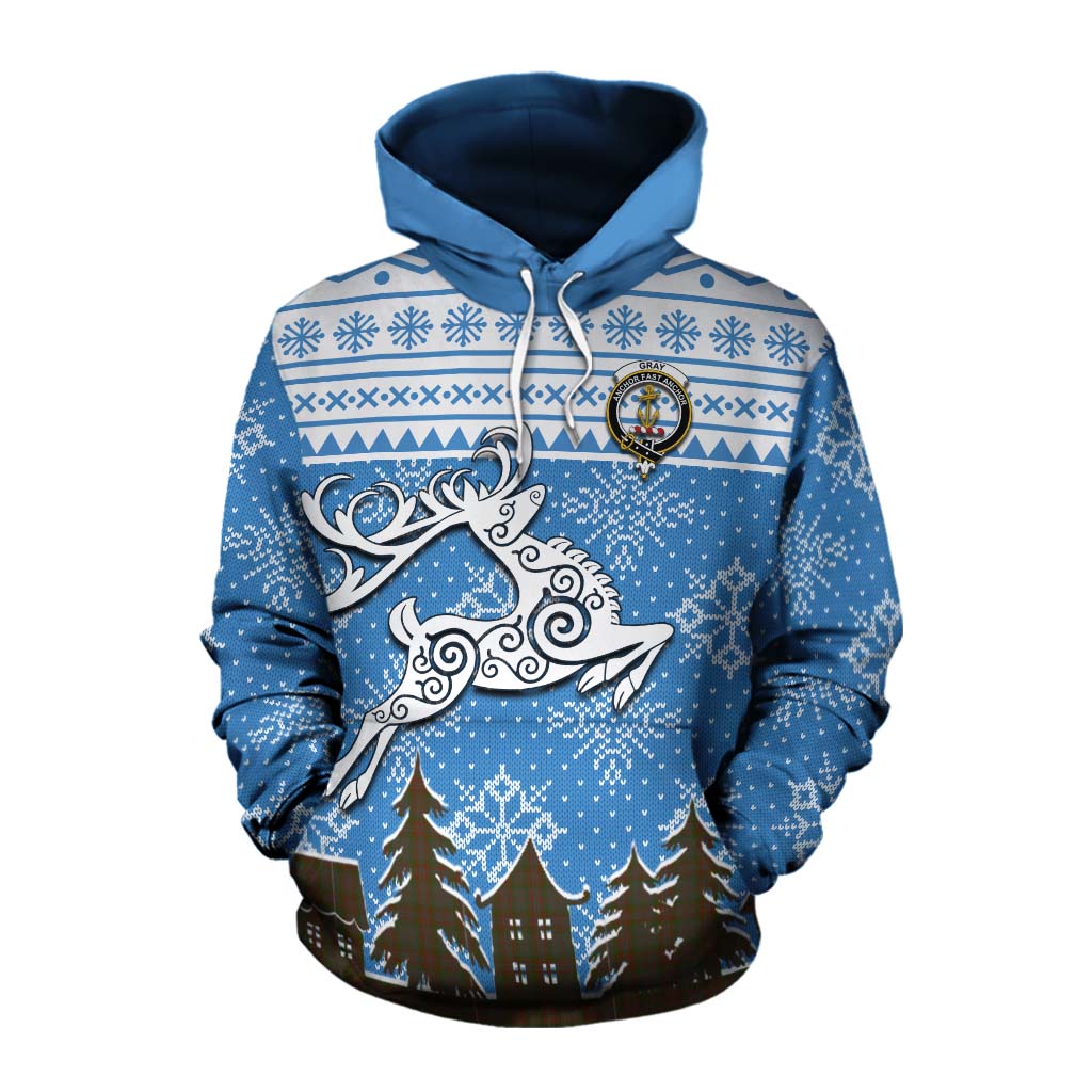 Tartan Vibes Clothing Gray Clan Christmas Cotton Hoodie Celtic Reindeer Style