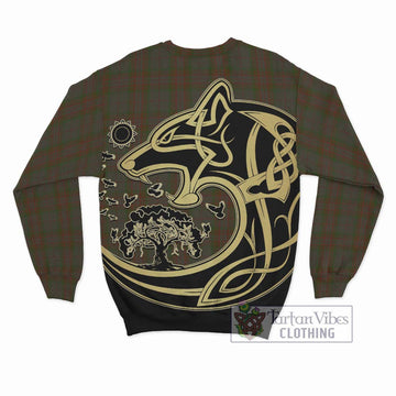 Gray Tartan Sweatshirt with Family Crest Celtic Wolf Style