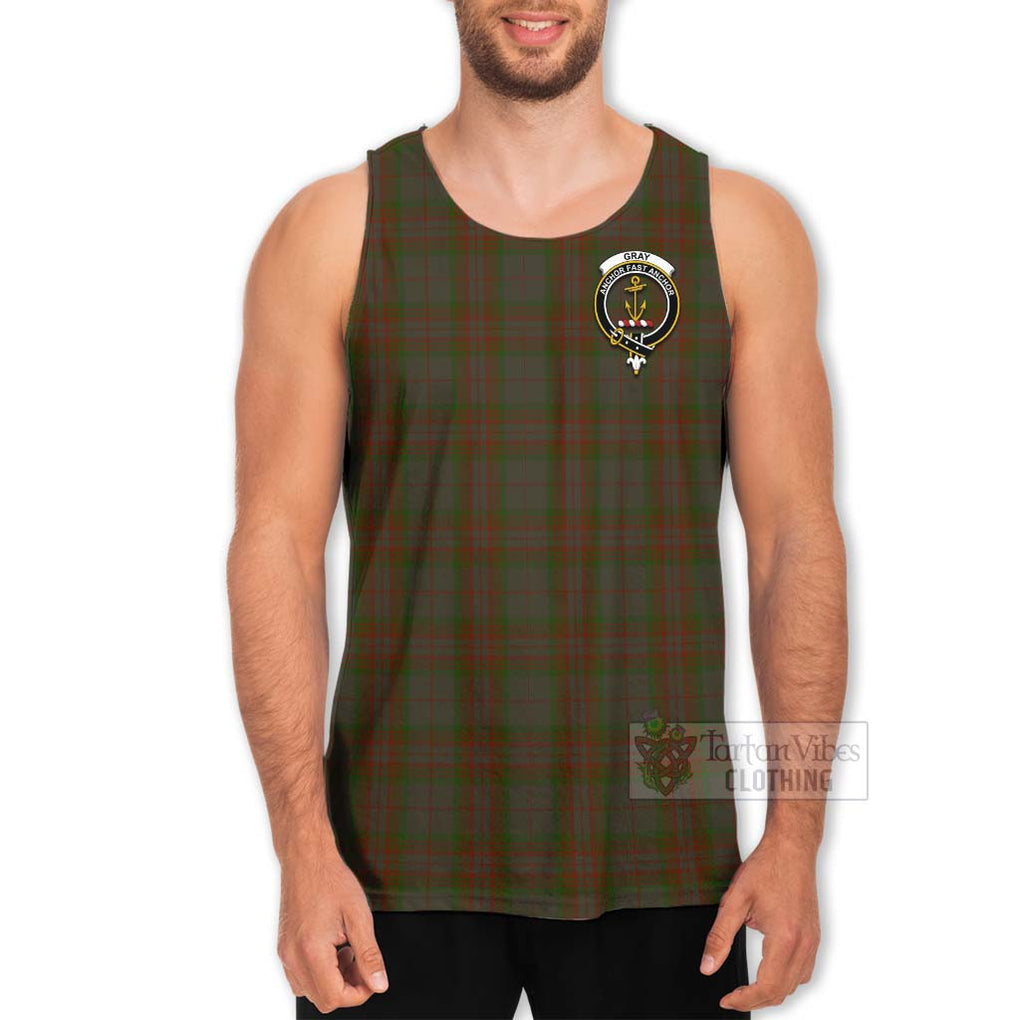 Tartan Vibes Clothing Gray Tartan Men's Tank Top with Family Crest Celtic Skull Style