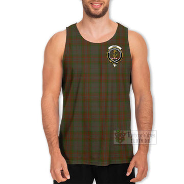 Gray Tartan Men's Tank Top with Family Crest Celtic Skull Style