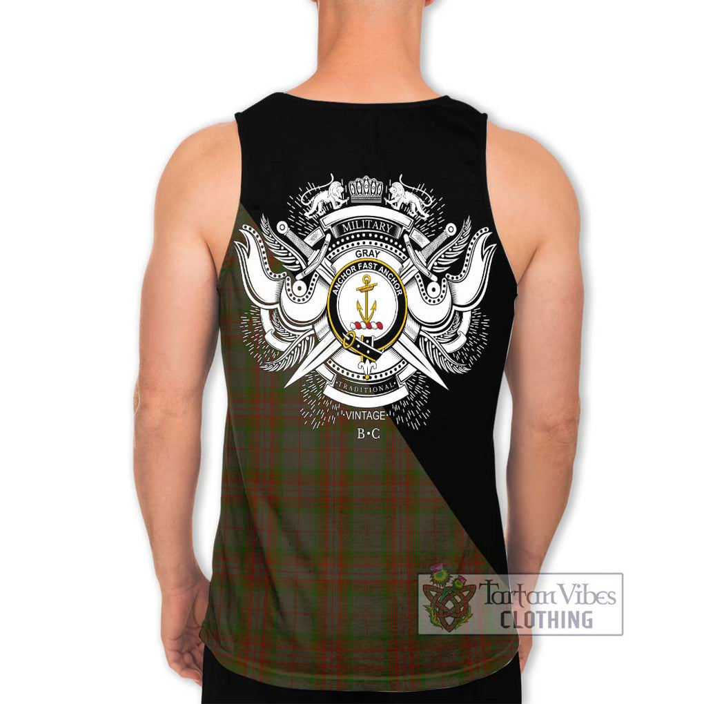 Gray Tartan Men's Tank Top with Family Crest and Military Logo Style - Tartanvibesclothing Shop