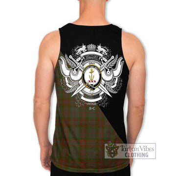 Gray Tartan Men's Tank Top with Family Crest and Military Logo Style