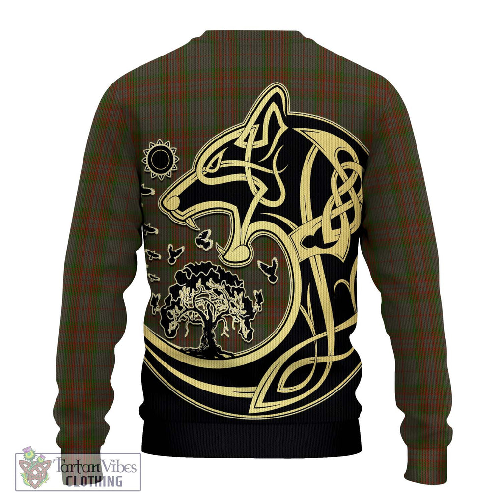 Gray Tartan Knitted Sweater with Family Crest Celtic Wolf Style - Tartan Vibes Clothing