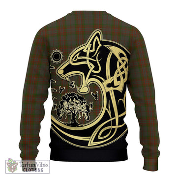 Gray Tartan Ugly Sweater with Family Crest Celtic Wolf Style