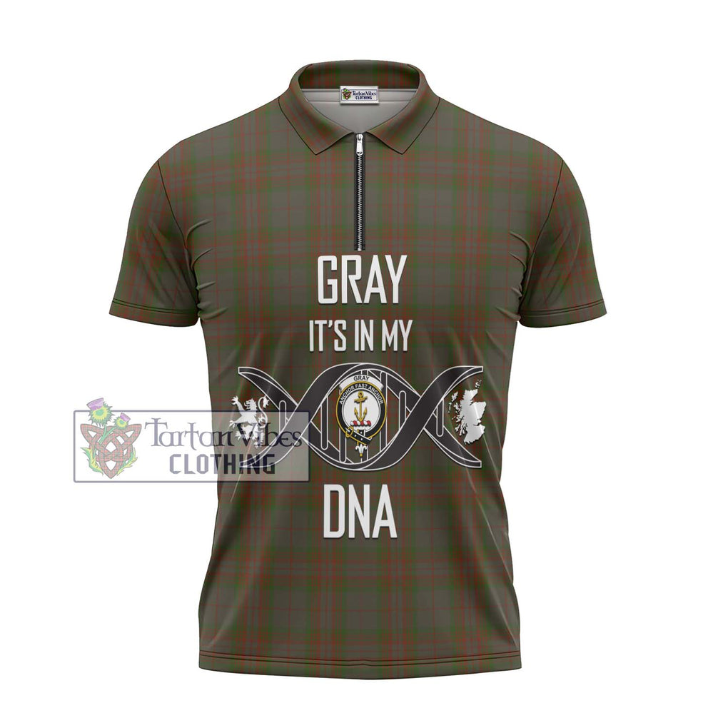 Gray Tartan Zipper Polo Shirt with Family Crest DNA In Me Style - Tartanvibesclothing Shop