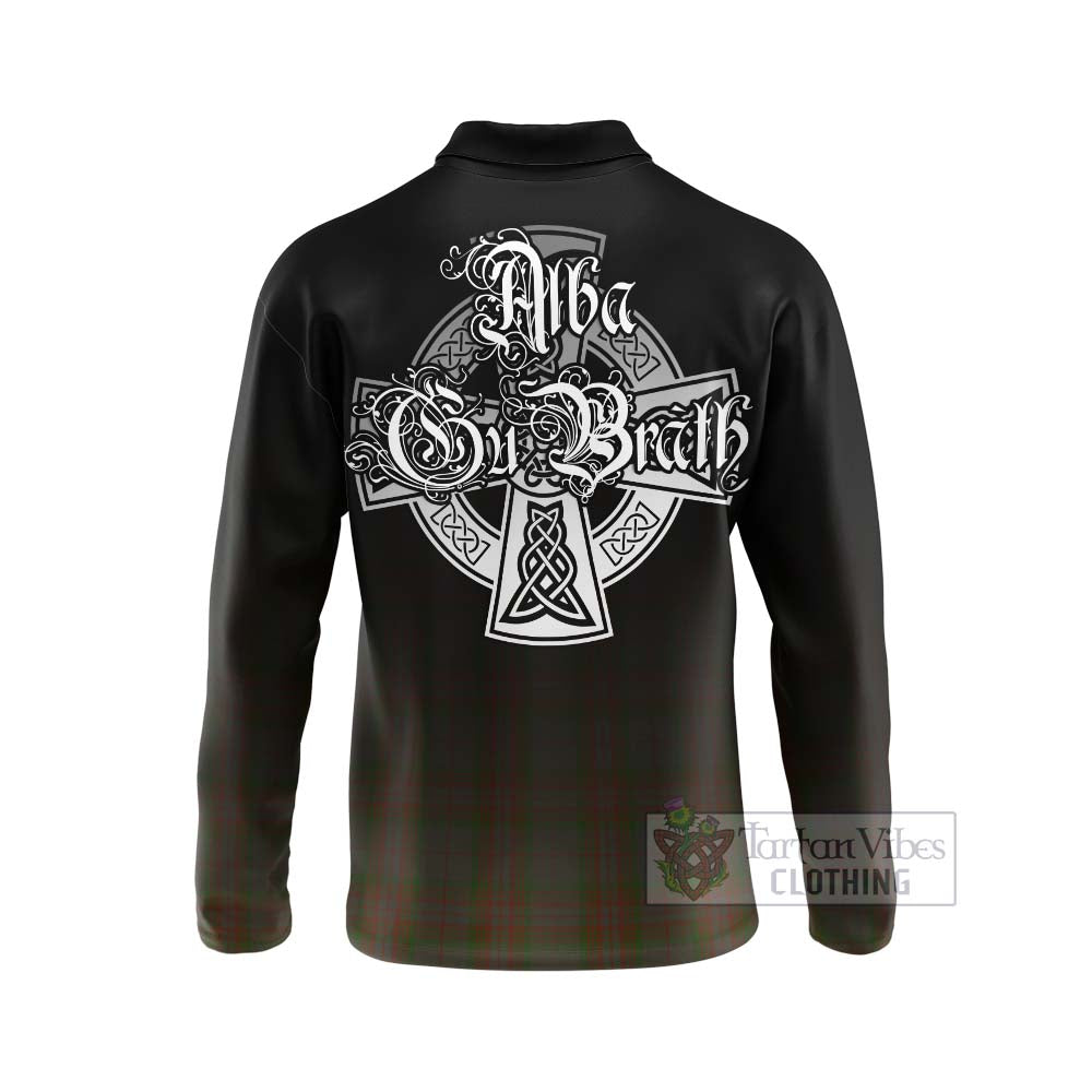 Tartan Vibes Clothing Gray Tartan Long Sleeve Polo Shirt Featuring Alba Gu Brath Family Crest Celtic Inspired