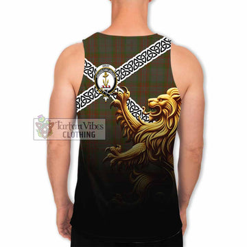 Gray Crest Tartan Men's Tank Top with Golden Lion Emblem Celtic Style - Tartan Vibes Clothing