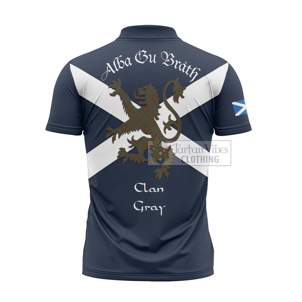 Tartan Vibes Clothing Gray Tartan Lion Rampant Zipper Polo Shirt – Proudly Display Your Heritage with Alba Gu Brath and Clan Name