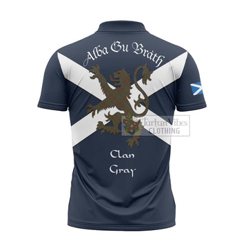 Gray Tartan Lion Rampant Zipper Polo Shirt Proudly Display Your Heritage with Alba Gu Brath and Clan Name