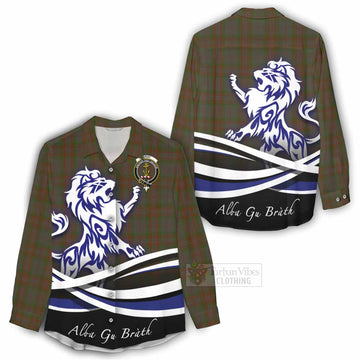 Gray Tartan Women's Casual Shirt with Alba Gu Brath Regal Lion Emblem