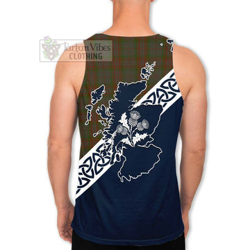 Gray Tartan Men's Tank Top Featuring Thistle and Scotland Map