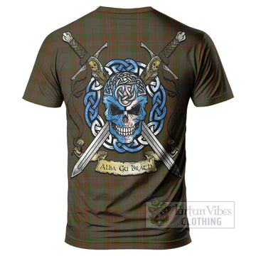 Gray Tartan T-Shirt with Family Crest Celtic Skull Style