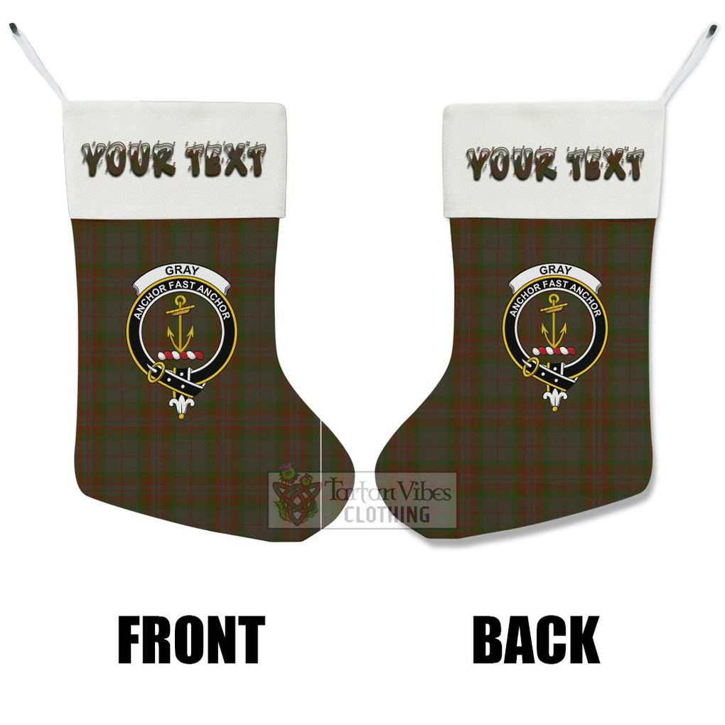 Tartan Vibes Clothing Gray Tartan Family Crest Christmas Stocking with Personalized Text