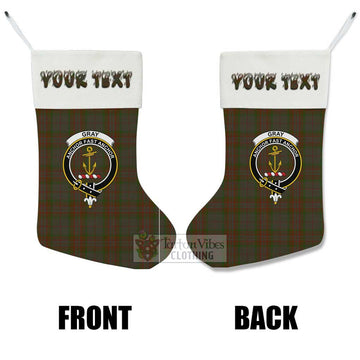 Gray Tartan Family Crest Christmas Stocking with Personalized Text