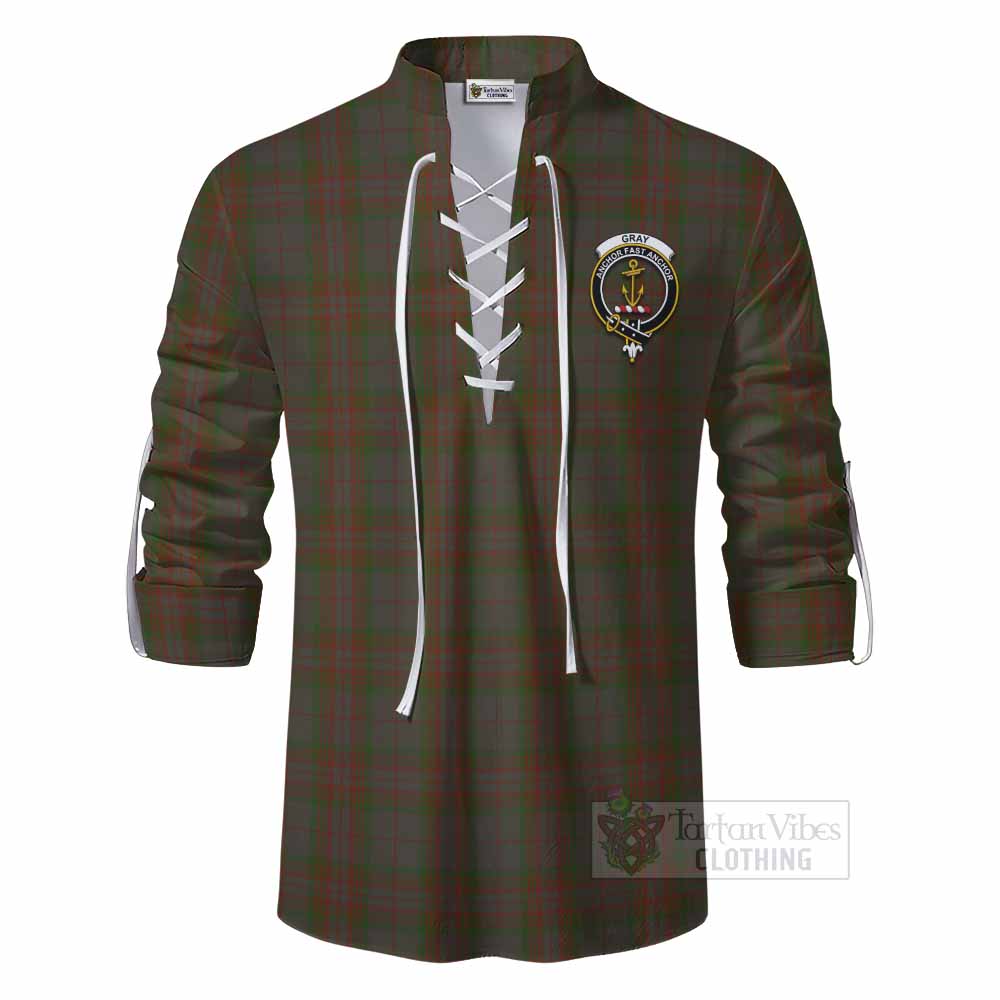 Tartan Vibes Clothing Gray Tartan Ghillie Kilt Shirt with Family Crest DNA In Me Style