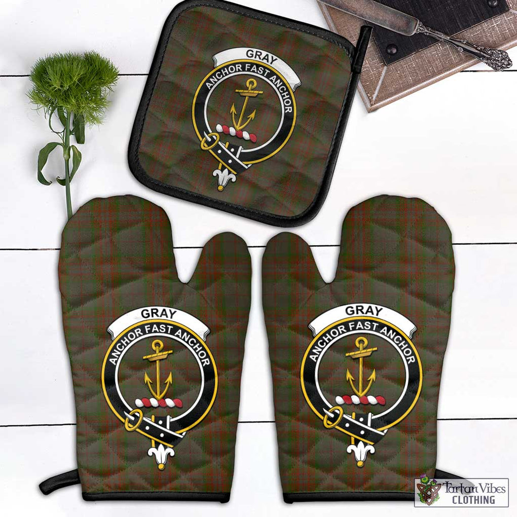 Gray Tartan Combo Oven Mitt & Pot-Holder with Family Crest Combo 1 Oven Mitt & 1 Pot-Holder Black - Tartan Vibes Clothing