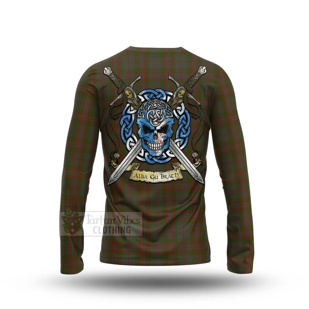 Tartan Vibes Clothing Gray Tartan Long Sleeve T-Shirt with Family Crest Celtic Skull Style