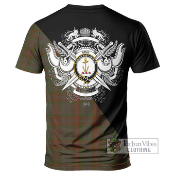 Gray Tartan T-Shirt with Family Crest and Military Logo Style