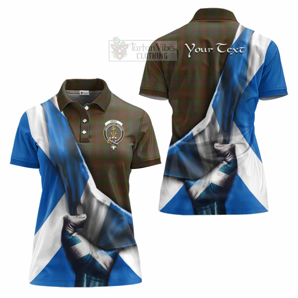 Tartan Vibes Clothing Gray Tartan Women's Polo Shirt with Family Crest Scotland Patriotic Style