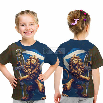 Gray Tartan Family Crest Kid T-Shirt with Scottish Majestic Lion