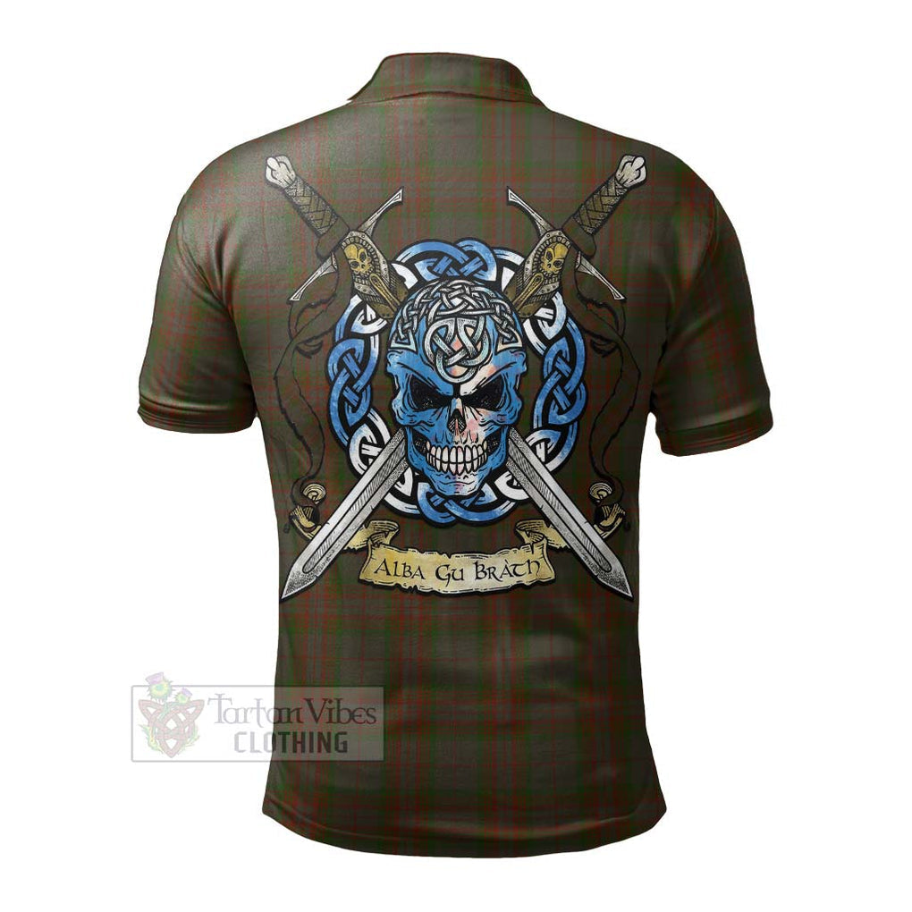 Tartan Vibes Clothing Gray Tartan Polo Shirt with Family Crest Celtic Skull Style