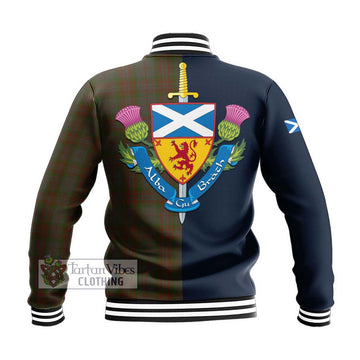 Gray Tartan Baseball Jacket Alba with Scottish Lion Royal Arm Half Style - Tartan Vibes Clothing