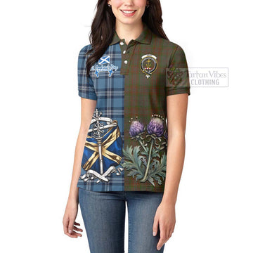 Gray Tartan Women's Polo Shirt Happy St. Andrew's Day Half Tartan Style