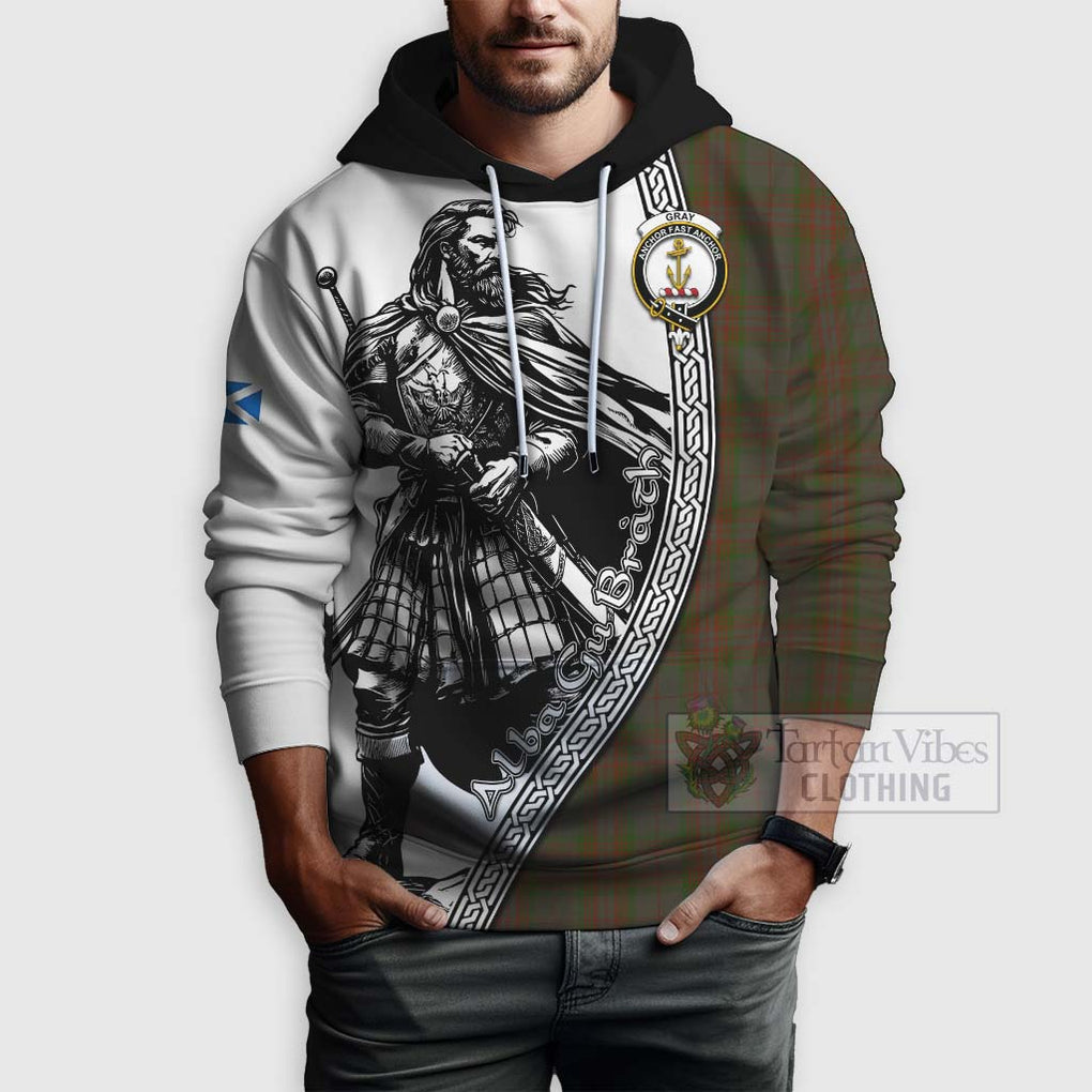 Tartan Vibes Clothing Gray Tartan Clan Crest Hoodie with Highlander Warrior Celtic Style