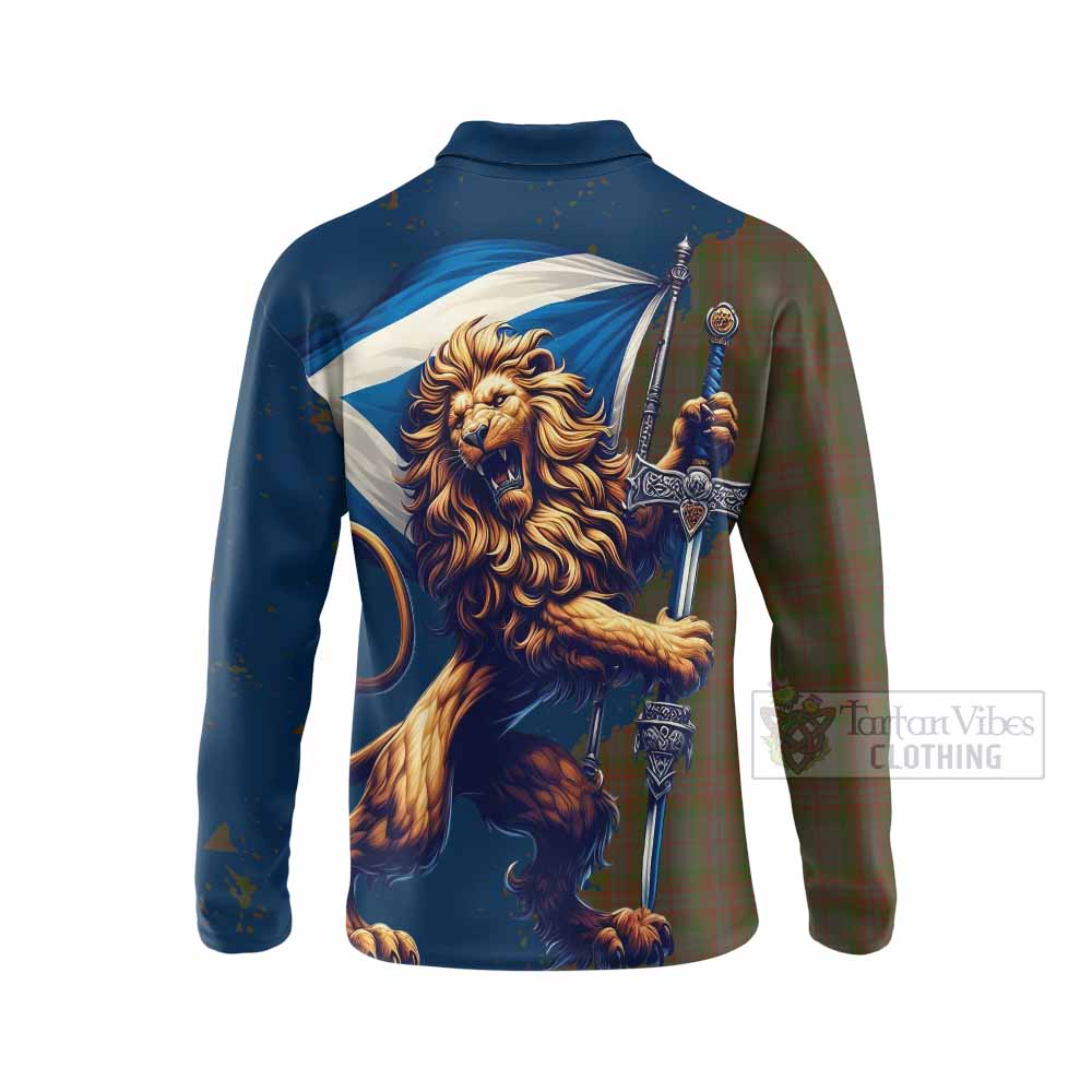 Tartan Vibes Clothing Gray Tartan Family Crest Long Sleeve Polo Shirt with Scottish Majestic Lion