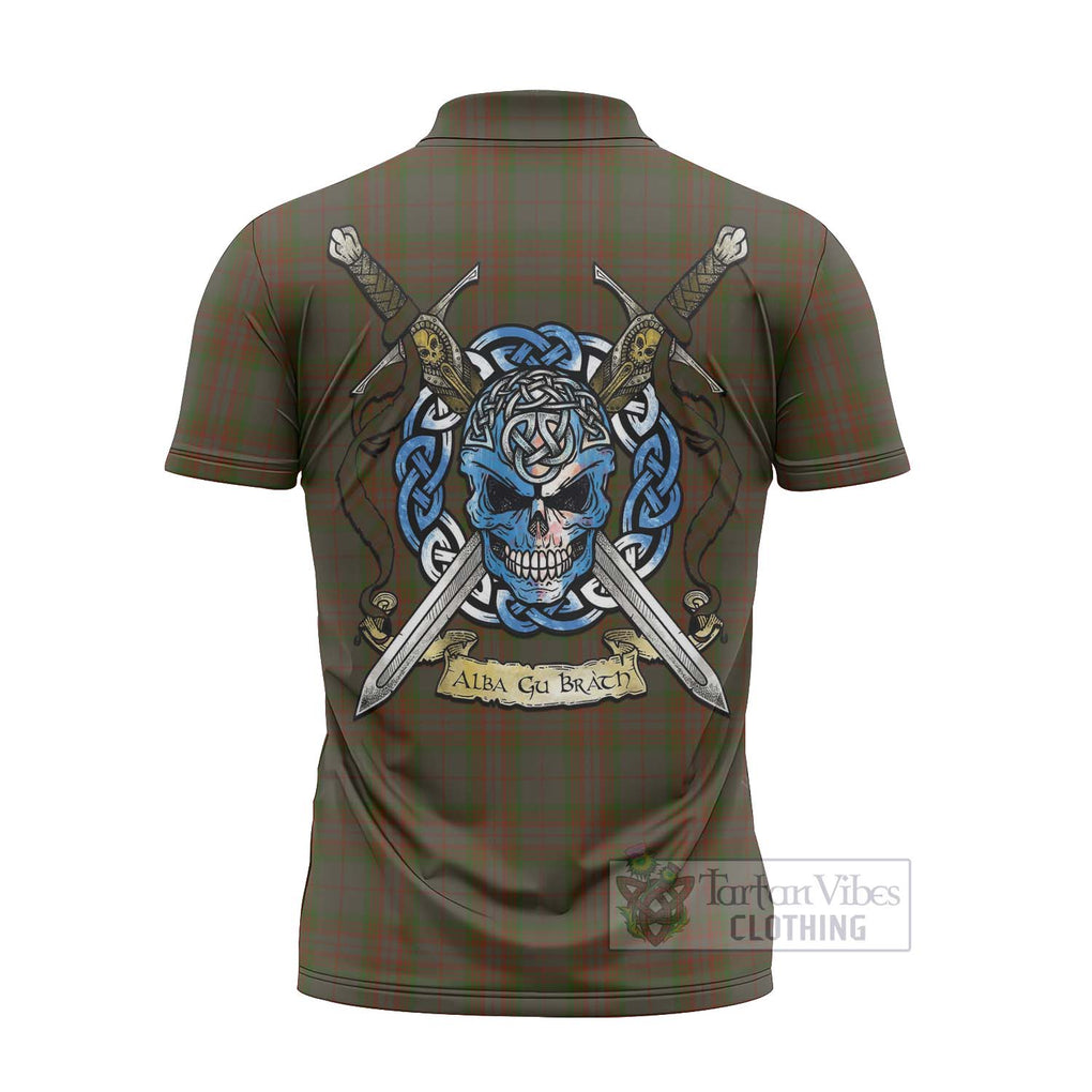 Tartan Vibes Clothing Gray Tartan Zipper Polo Shirt with Family Crest Celtic Skull Style