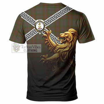 Gray Crest Tartan T-Shirt with Golden Lion Emblem Celtic Style - Tartan Vibes Clothing
