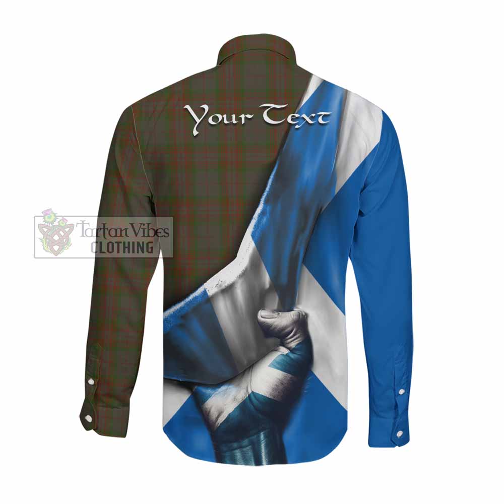 Tartan Vibes Clothing Gray Tartan Long Sleeve Button Shirt with Family Crest Scotland Patriotic Style