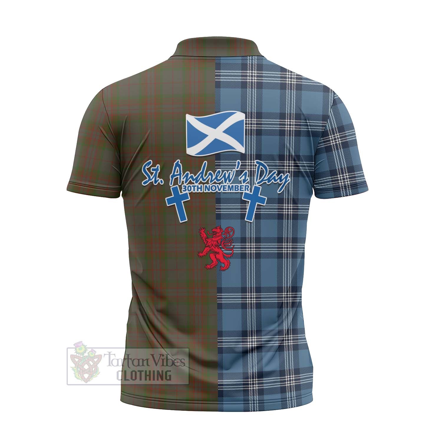 Tartan Vibes Clothing Gray Tartan Zipper Polo Shirt Happy St. Andrew's Day Half Tartan Style