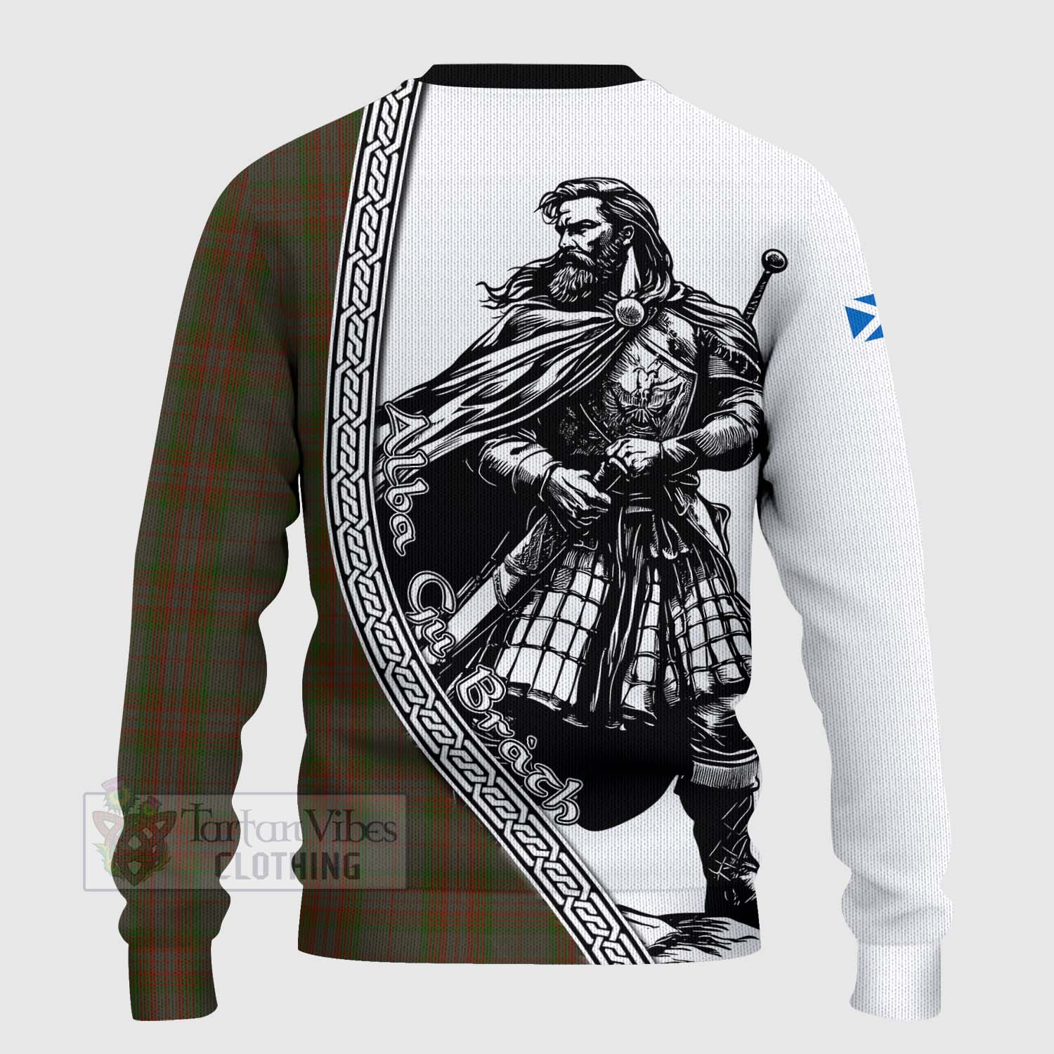 Tartan Vibes Clothing Gray Tartan Clan Crest Knitted Sweater with Highlander Warrior Celtic Style