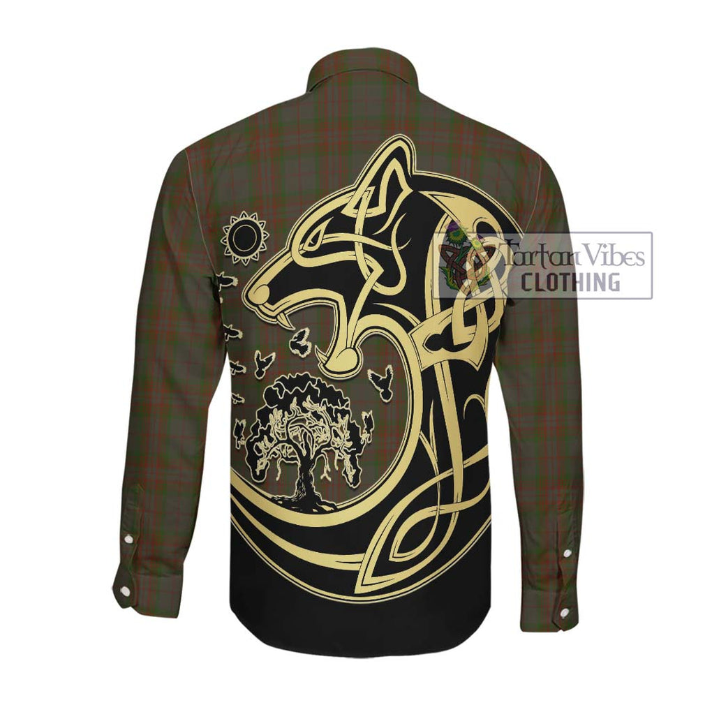 Gray Tartan Long Sleeve Button Shirt with Family Crest Celtic Wolf Style Men's Shirt - Tartan Vibes Clothing