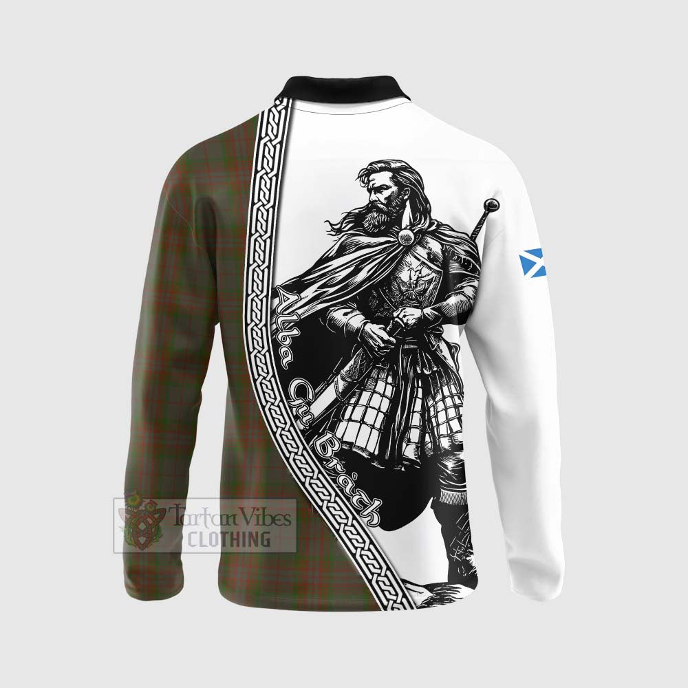 Tartan Vibes Clothing Gray Tartan Clan Crest Long Sleeve Polo Shirt with Highlander Warrior Celtic Style