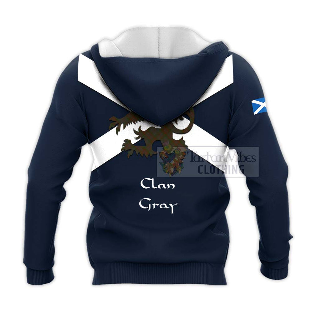 Tartan Vibes Clothing Gray Tartan Lion Rampant Knitted Hoodie – Proudly Display Your Heritage with Alba Gu Brath and Clan Name