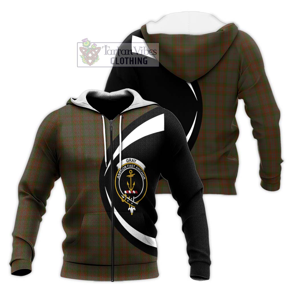 Gray Tartan Knitted Hoodie with Family Crest Circle Style Unisex Knitted Zip Hoodie - Tartan Vibes Clothing