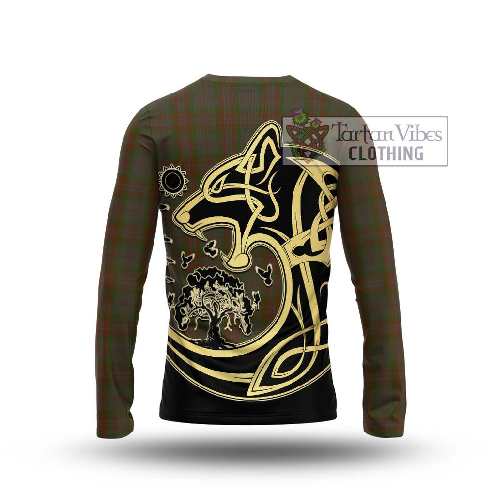 Gray Tartan Long Sleeve T-Shirt with Family Crest Celtic Wolf Style - Tartan Vibes Clothing